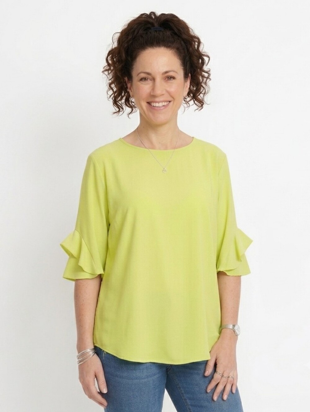 Clara Sunwoo Lime Green Ruffle Sleeve Blouse Size XL